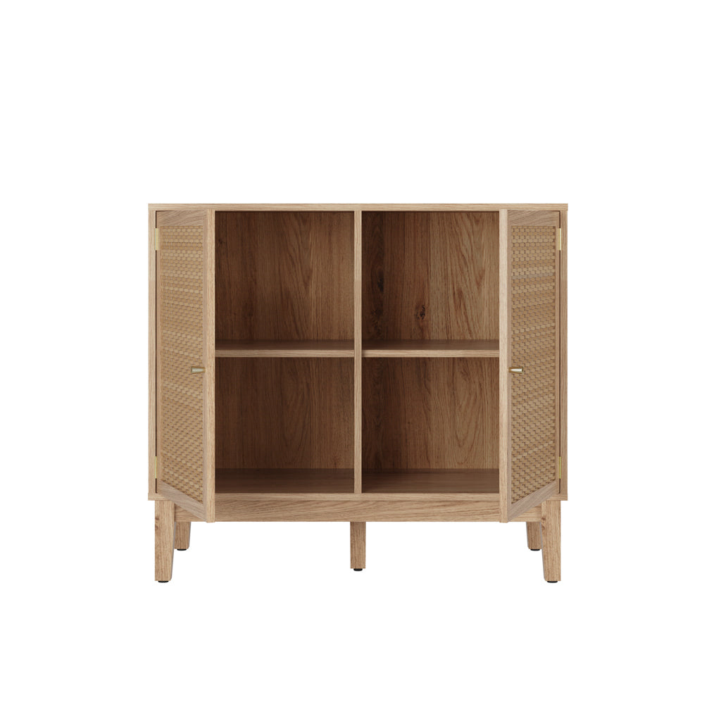 Oak & Rattan Small Sideboard