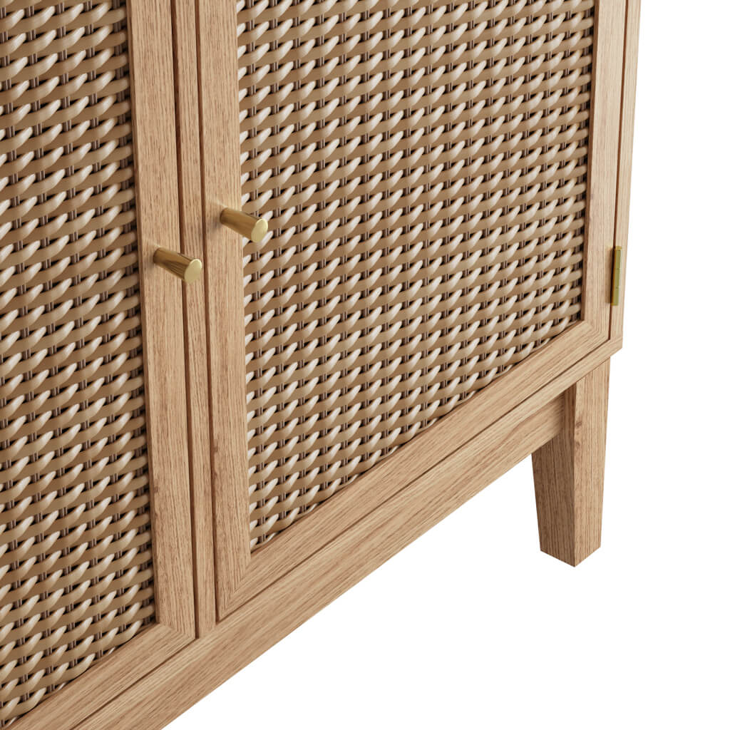 Oak & Rattan Small Sideboard