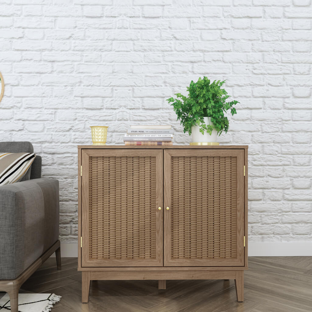 Oak & Rattan Small Sideboard