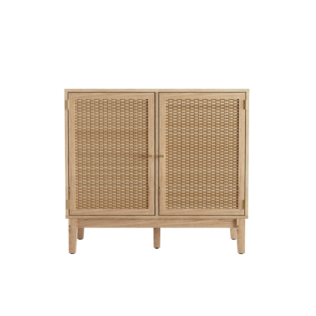 Oak & Rattan Small Sideboard
