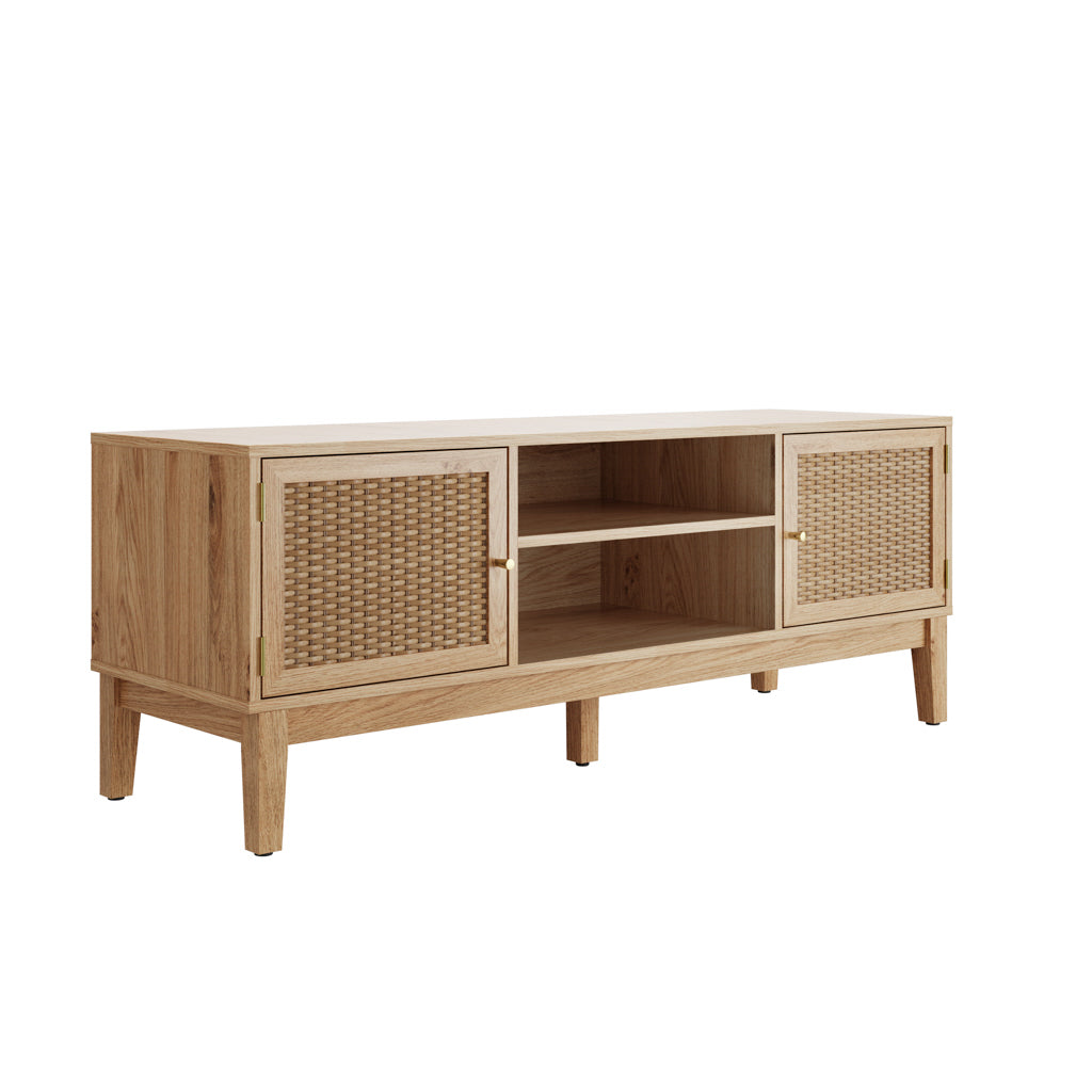 Oak and Rattan TV Unit