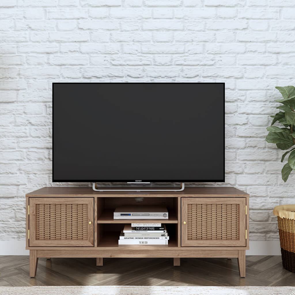 Oak and Rattan TV Unit