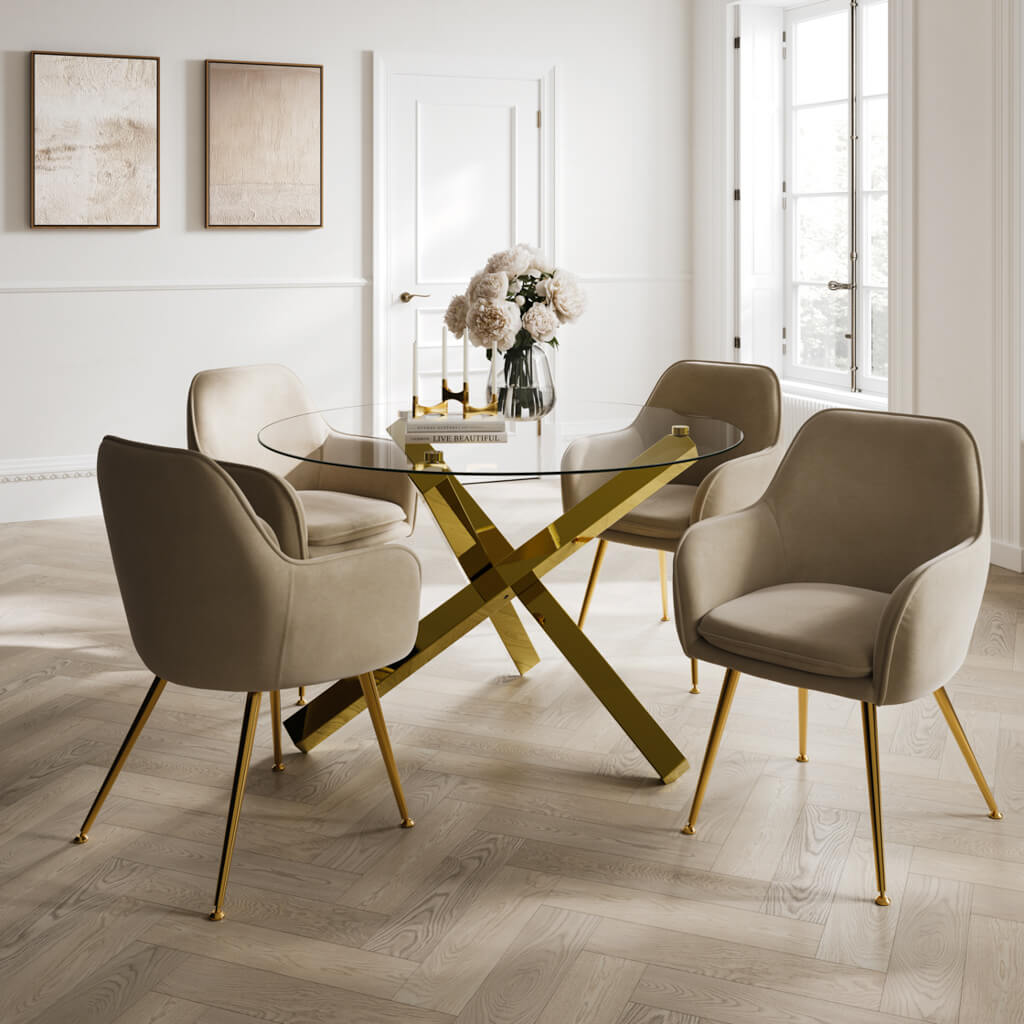 Gatsby Glass Top & Gold Legs Dining Table
