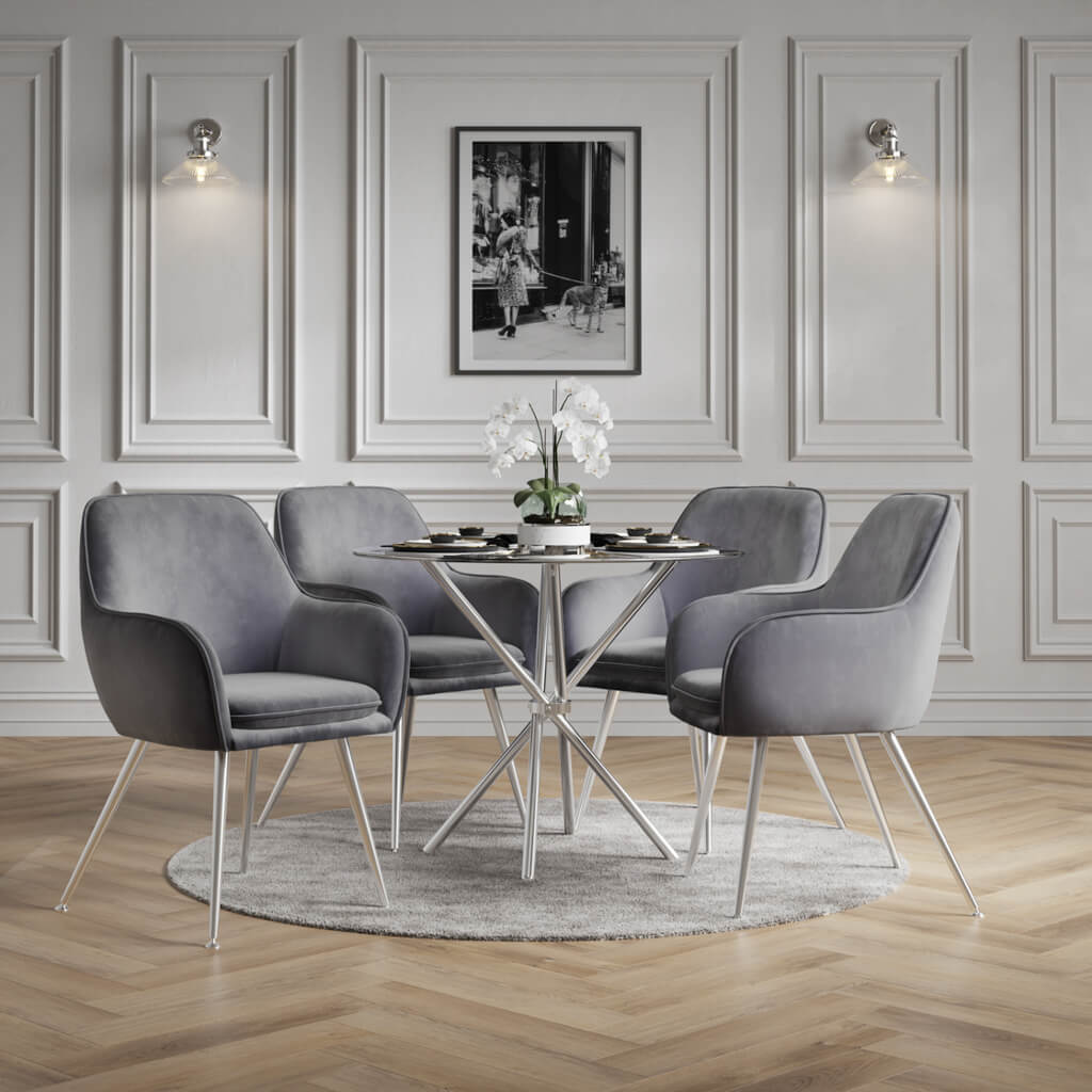 Glass Top & Chrome Silver Legs Dining Table