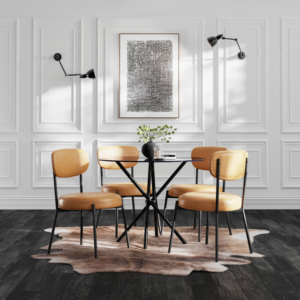 Casa Glass and Black Dining Table 4 Smith Caramel Chairs