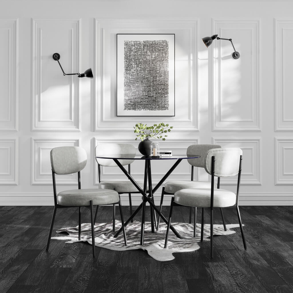 Casa Glass and Black Dining Table with 4 Smith Graphite Chairs