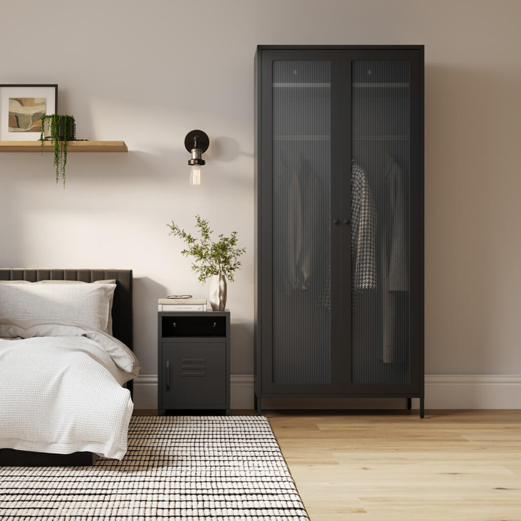 Industrial Style Black Bedside Cabinet