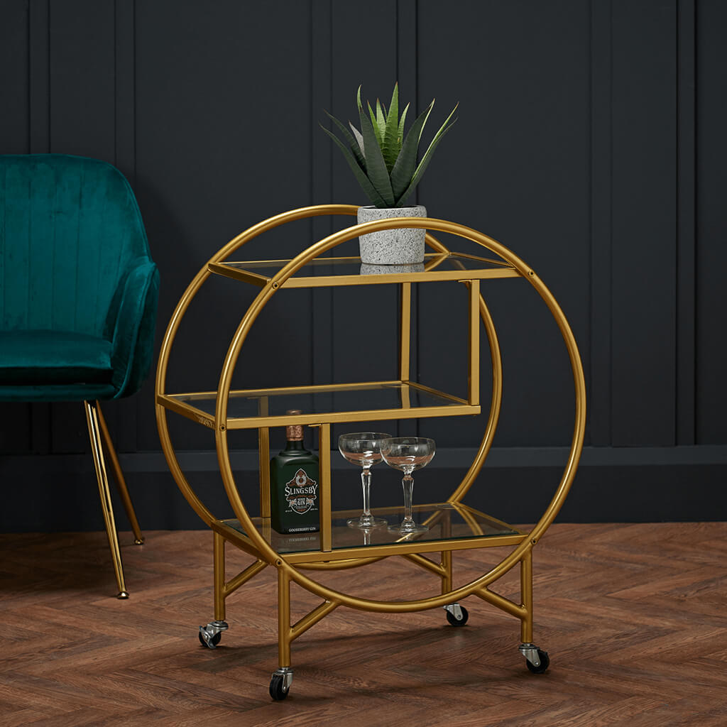 Art Deco Gold Circular Drinks Trolley