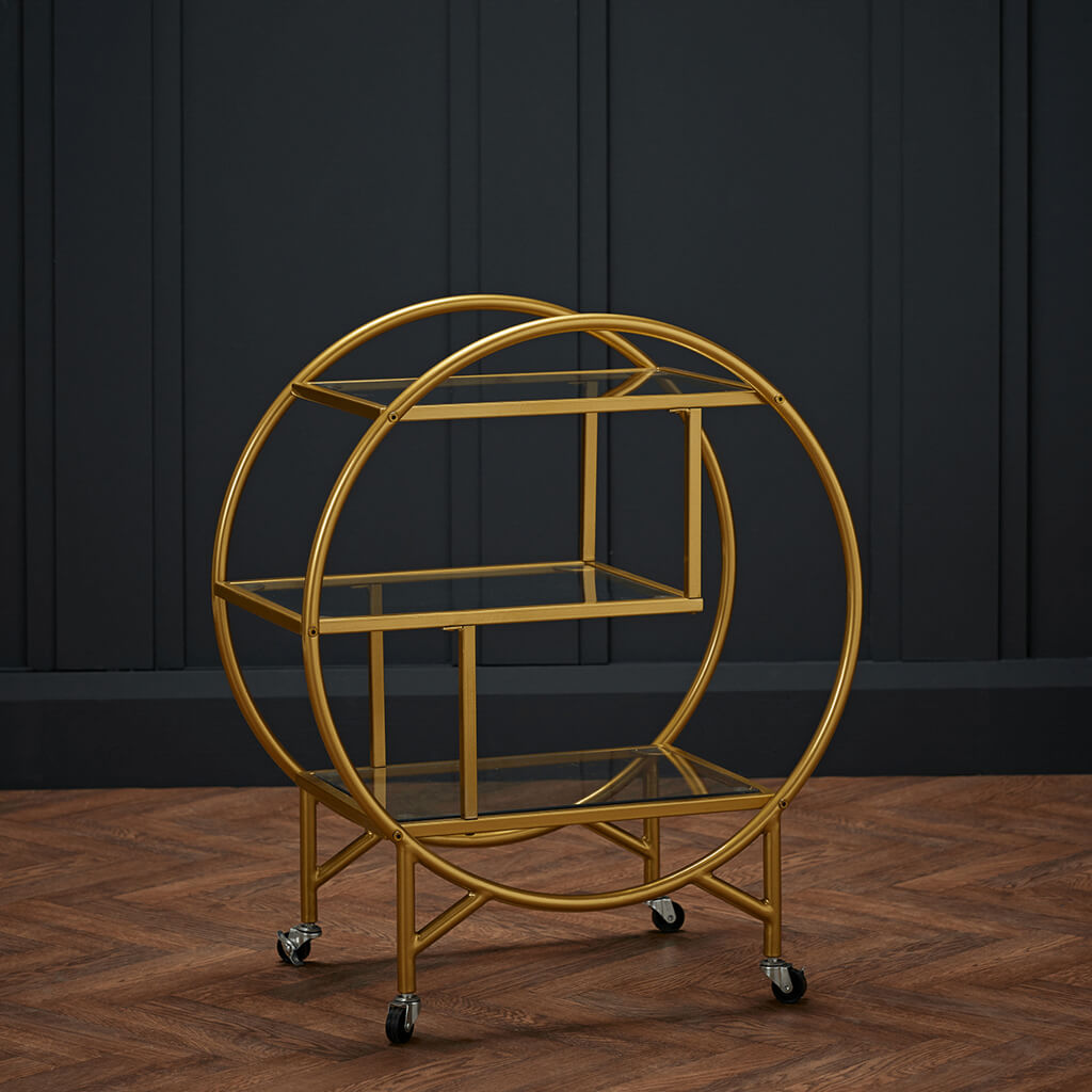 Art Deco Gold Circular Drinks Trolley