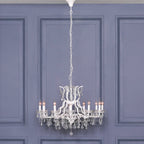 White 12 Branch Shallow Cut Glass Chandelier