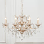 Cream 8 Branch Shallow Cut Glass Chandelier
