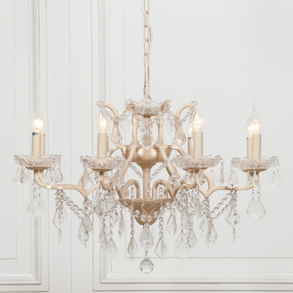 Cream 8 Branch Shallow Cut Glass Chandelier
