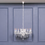 White 8 Branch Shallow Cut Glass Chandelier