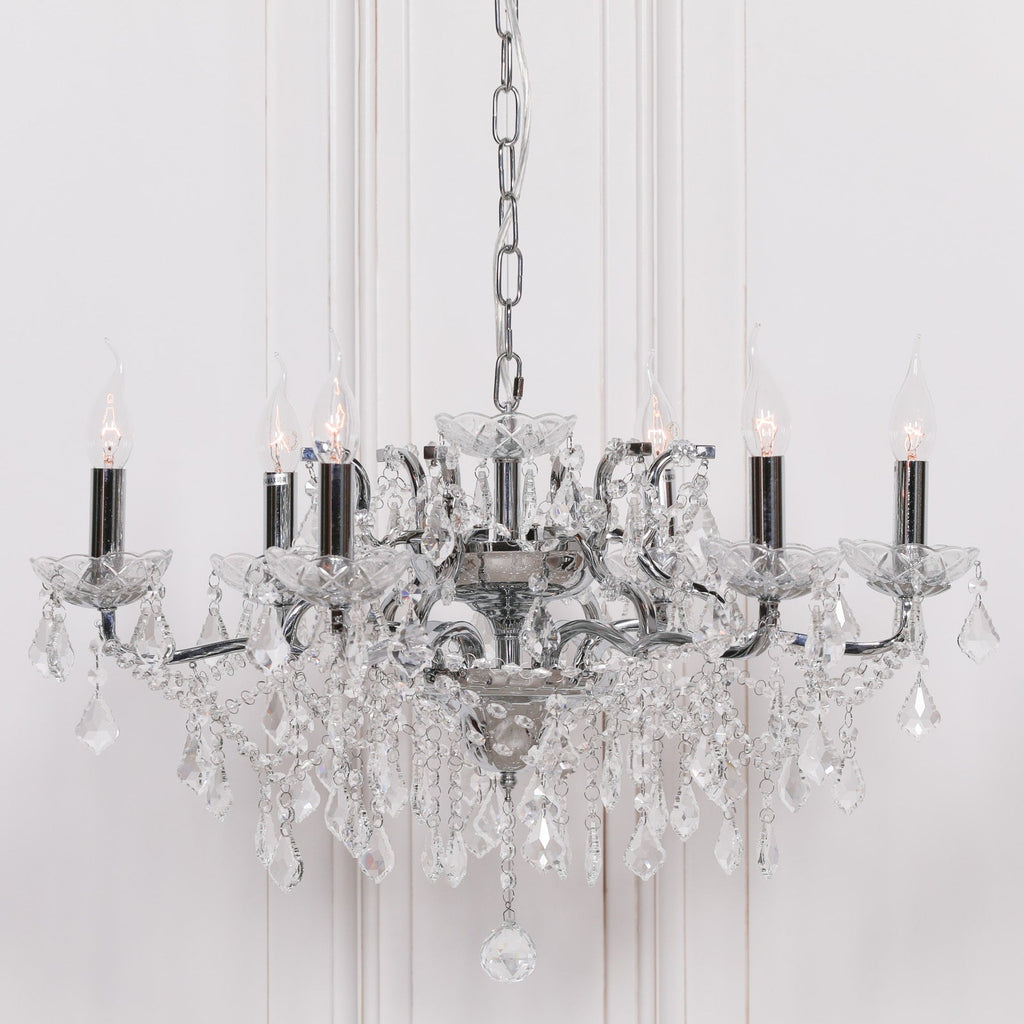 Chrome 6 Branch Shallow Cut Glass Chandelier