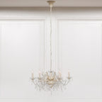 Cream 6 Branch Shallow Cut Glass Chandelier