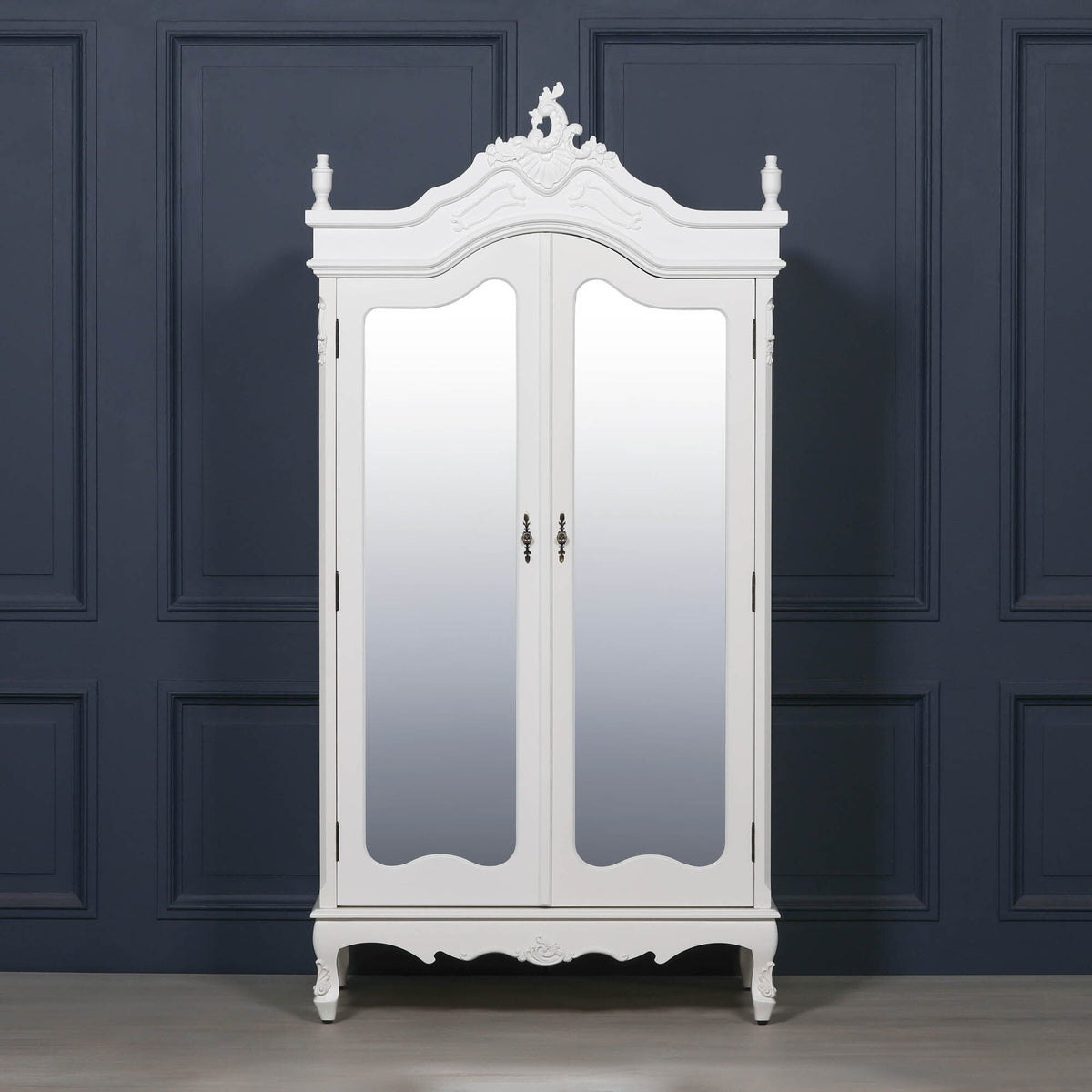 French White Double Mirrored Door Armoire