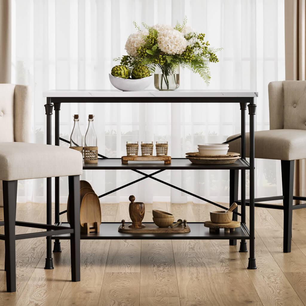 Marble And Black Kitchen Island