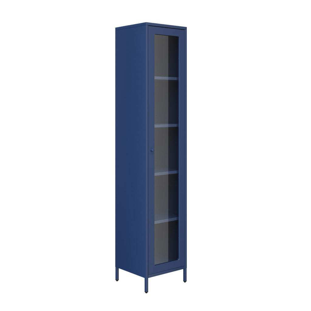 Modern Tall Thin Blue Display Cabinet