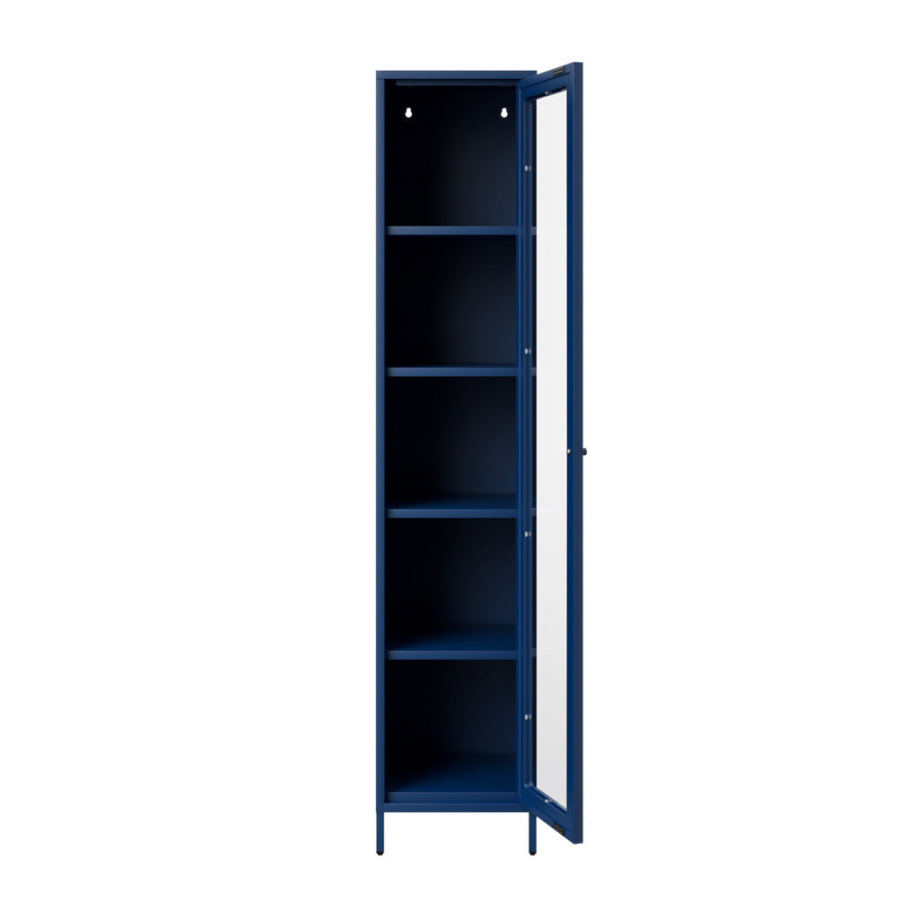 Modern Tall Thin Blue Display Cabinet