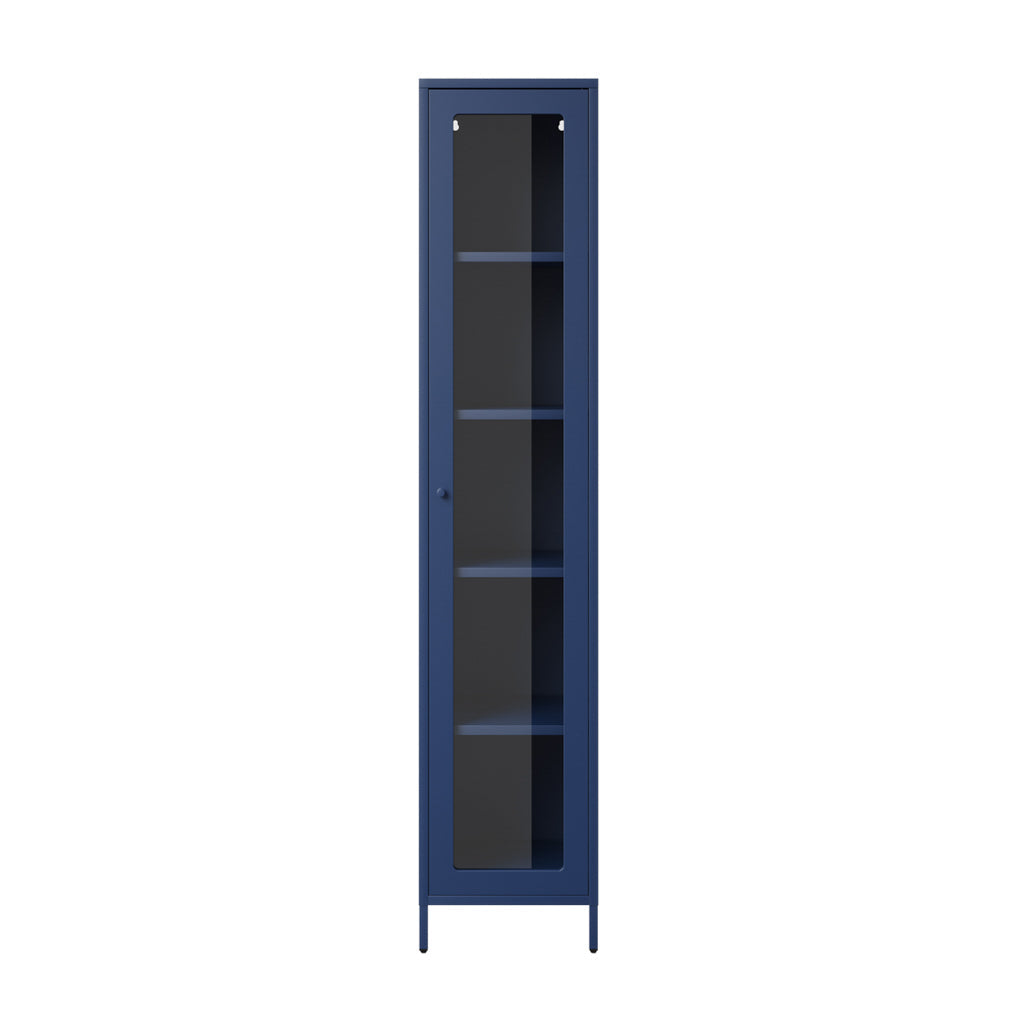 Modern Tall Thin Blue Display Cabinet