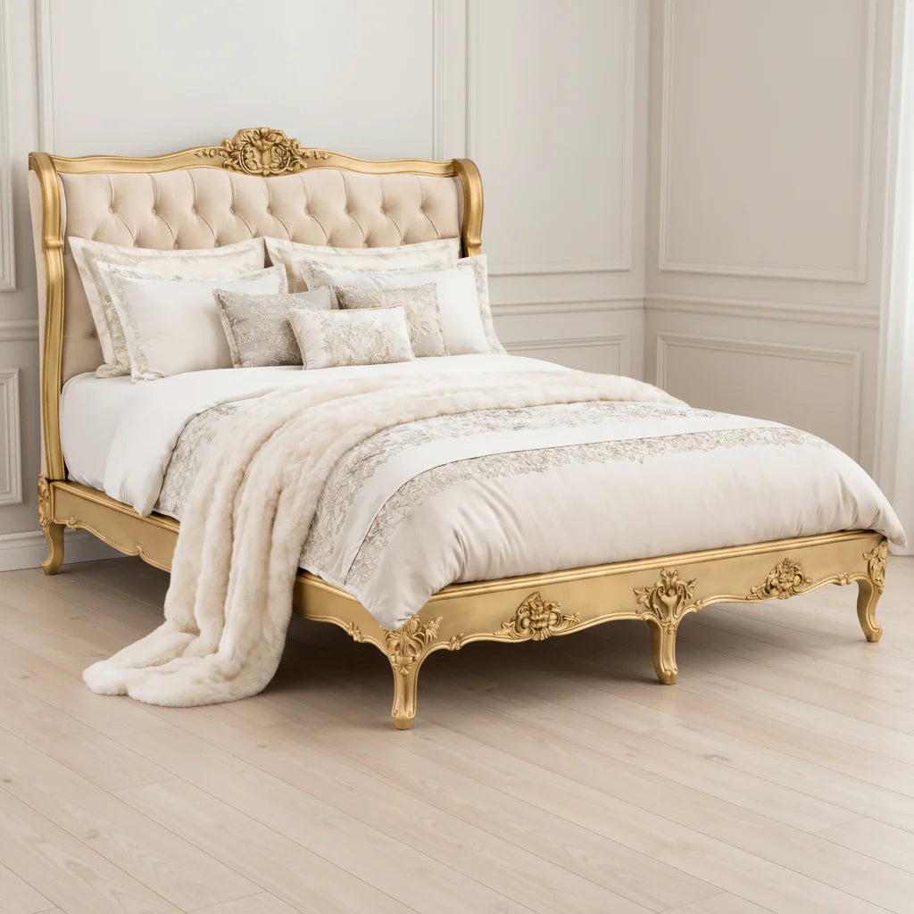 Versailles Gold Gilt Ornate Curved Bed Super Kingsize