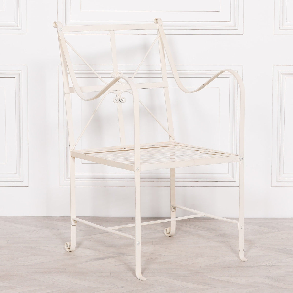 Iron Frame Off White / Cream Distressed Garden Dining Chair