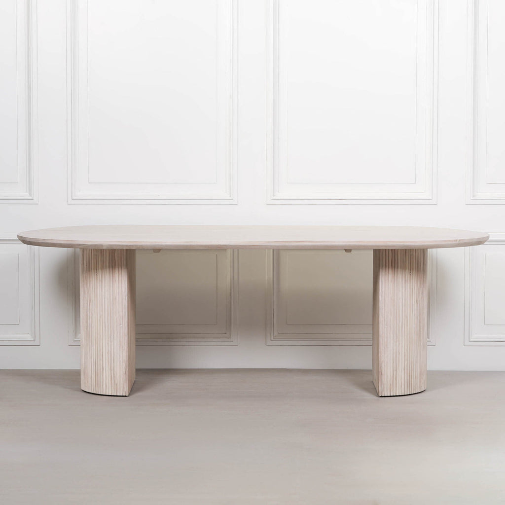 Blanche Acacia Fluted Oval Dining Table With 6 Louis Chairs