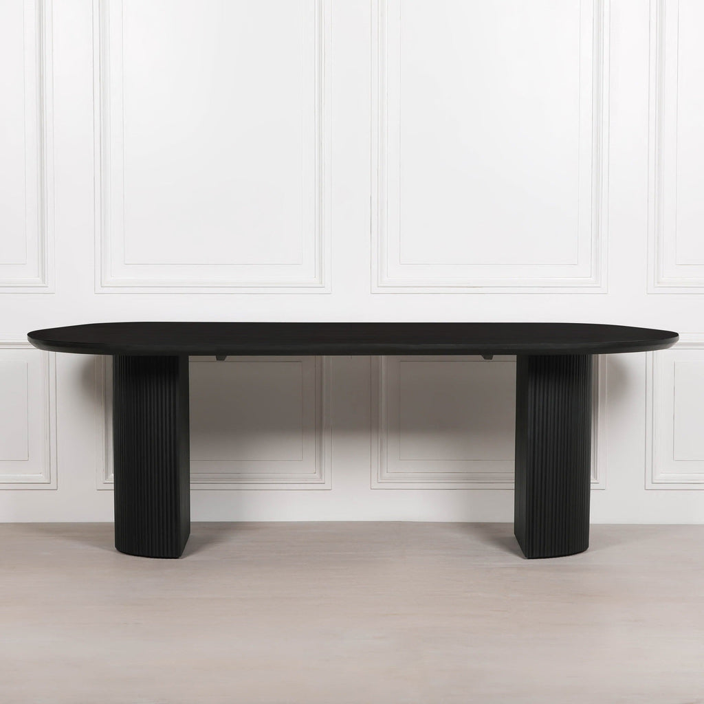 Black Painted Acacia Fluted Oval Dining Table With 6 Chairs