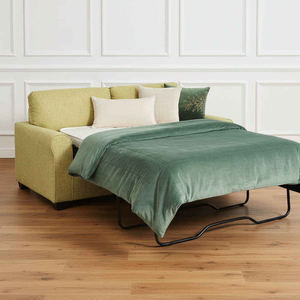 GREEN 2 SEATER TEXTURED FABRIC SOFA BED EXTREMELY COMFORTABLE SOFABED