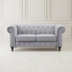 GREY VELVET UPHOLSTERED 2 SEATER CHESTERFIELD