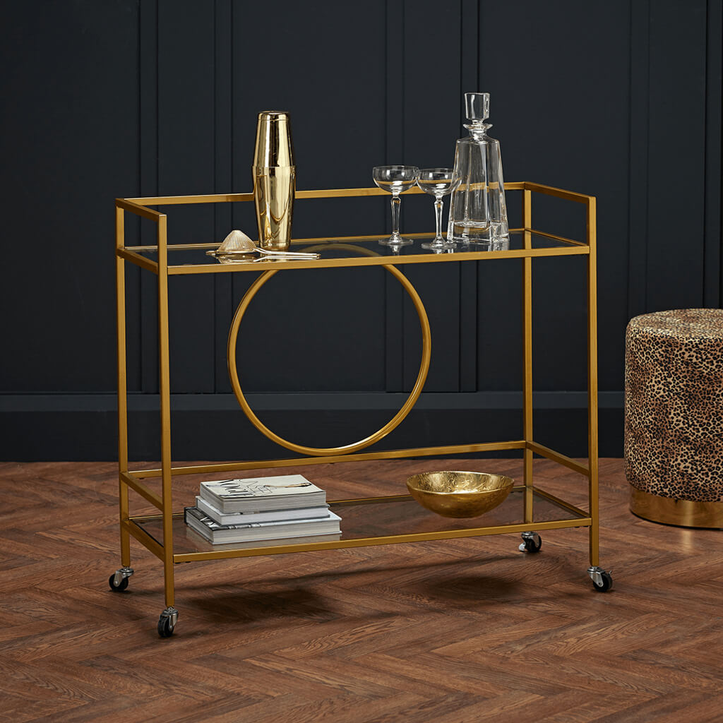 Gold Art Deco Rectangular Drinks Trolley