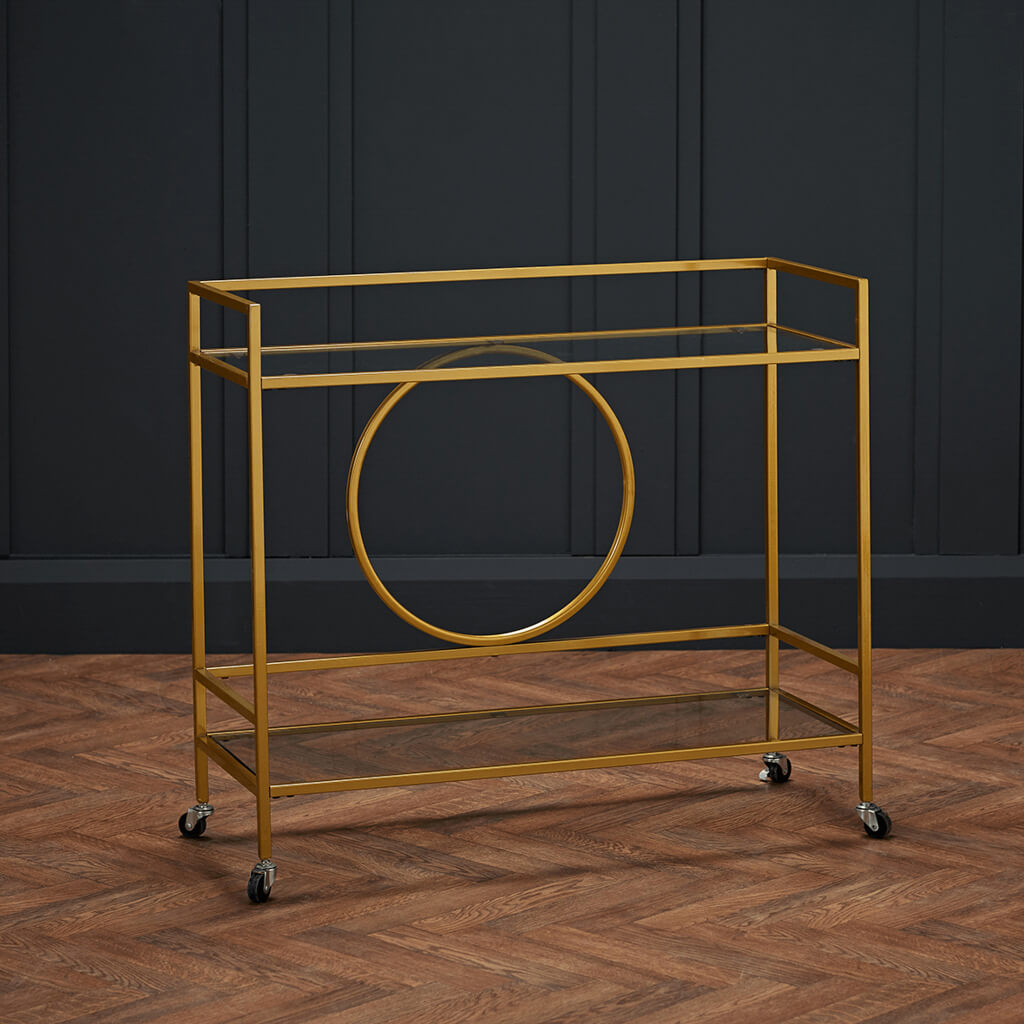 Gold Art Deco Rectangular Drinks Trolley