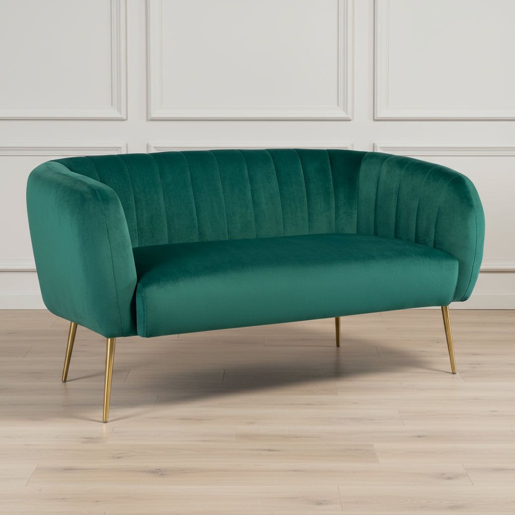 green / forest green sofa with gold legs. Two seater green sofa with gold legs.
