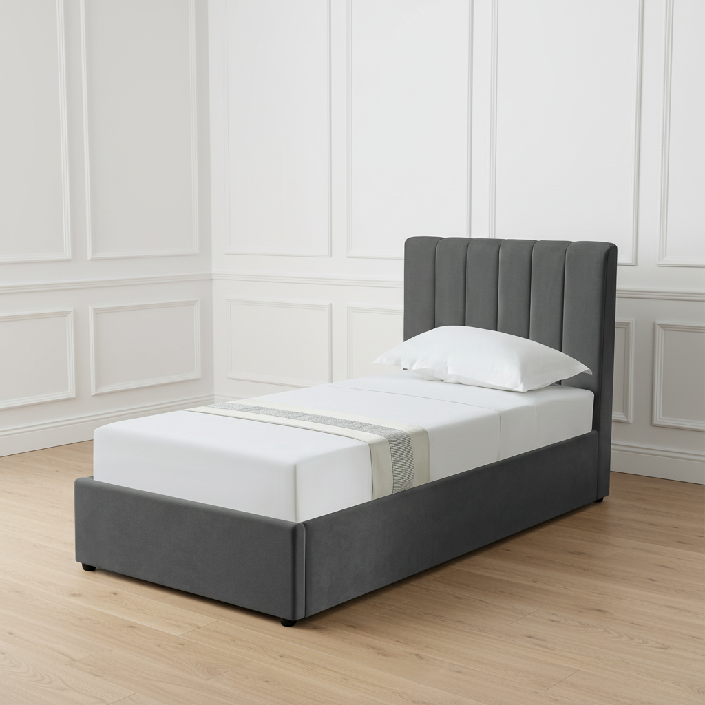 HAROLD SINGLE OTTOMAN BED IN DARK GREY WITH FREE MATTRESS