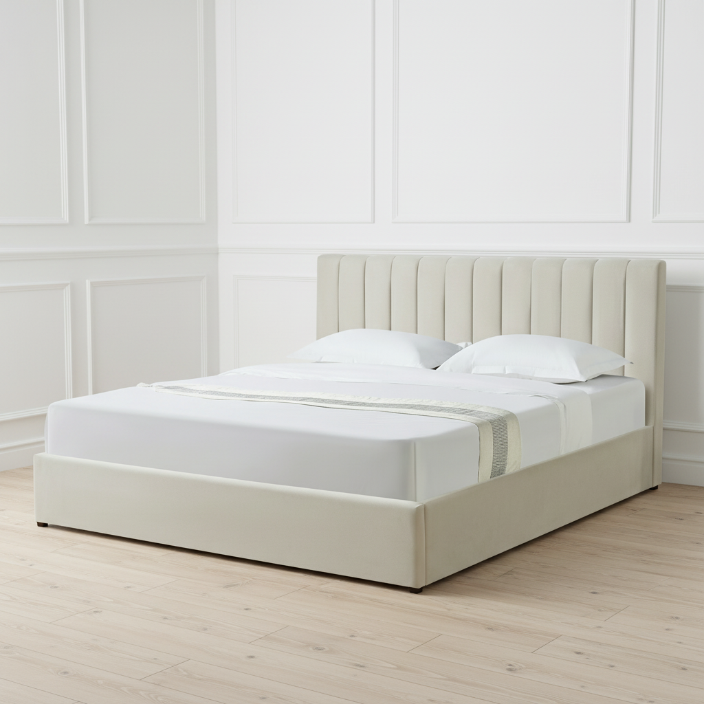 HAROLD SUPERKINGSIZE OTTOMAN STORAGE BED IN BEIGE FABRIC WITH A FREE MATTRESS