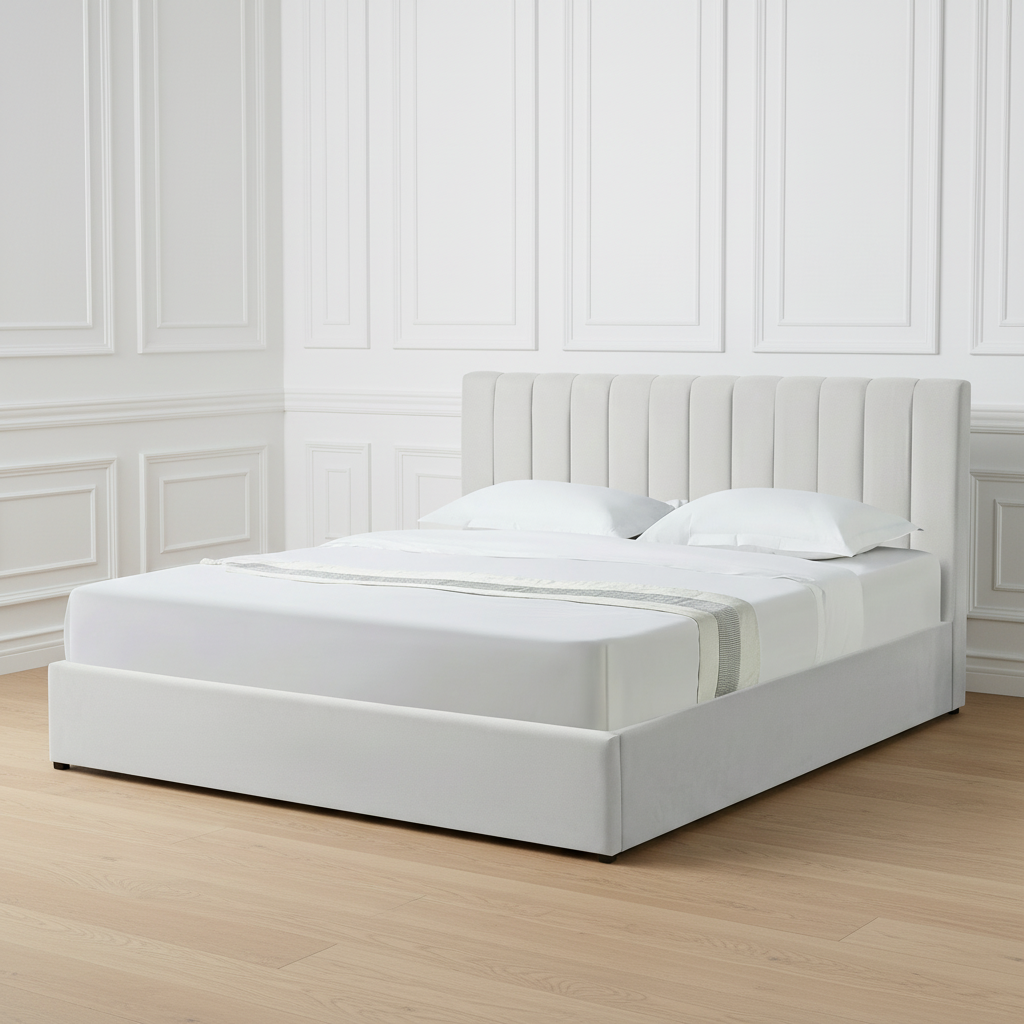 HAROLD SUPER KING OTTOMAN BED IN LIGHT GREY WITH FREE MATTRESS