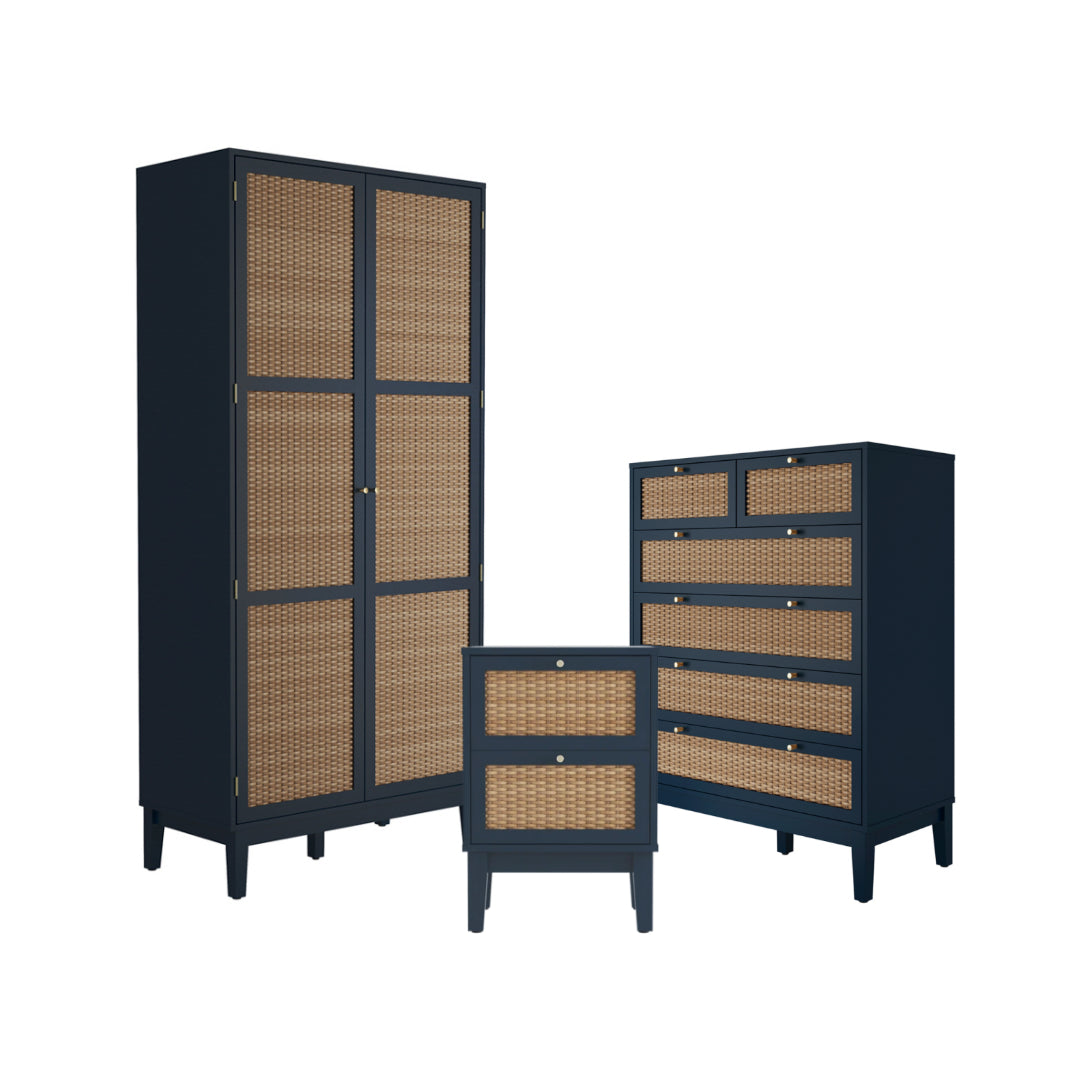 Blue Oak & Rattan Accent Bedroom Furniture Set