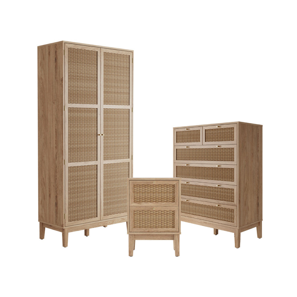 Oak & Rattan Accent Bedroom Furniture Set