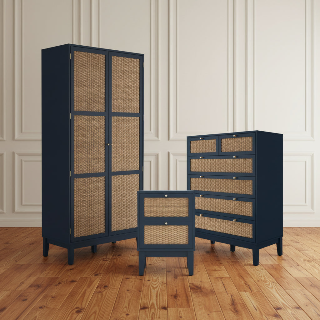 Blue Oak & Rattan Accent Bedroom Furniture Set