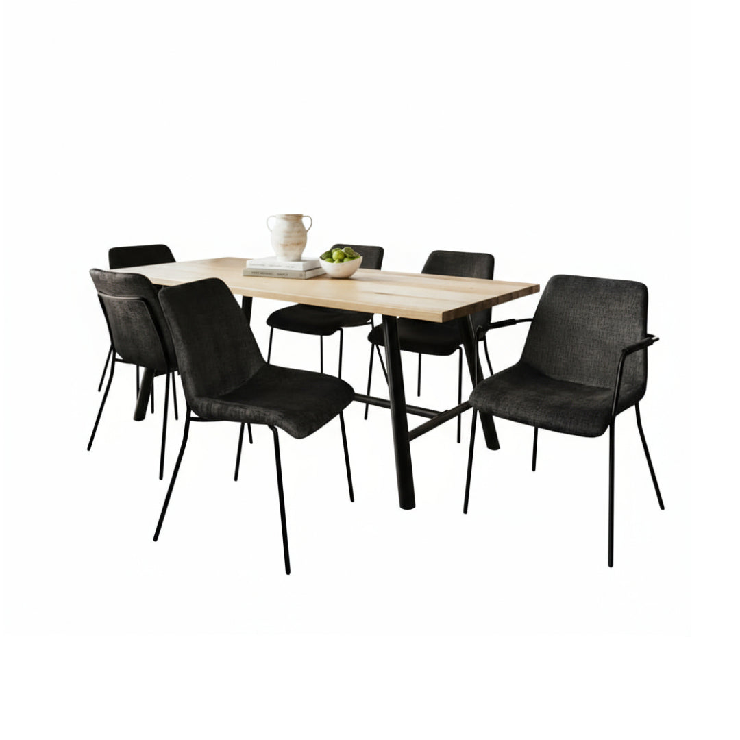 Large Oak & Black Dining Set with 6 Chairs
