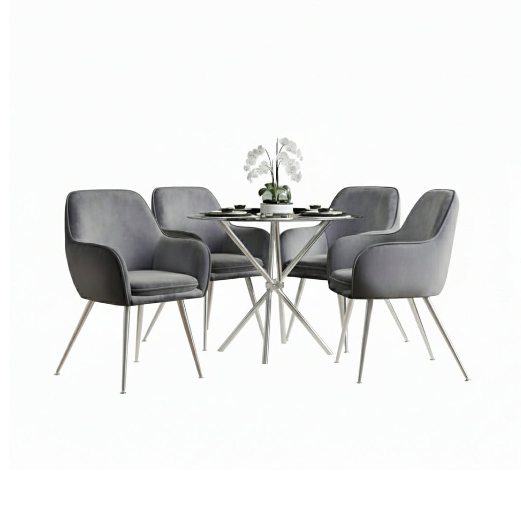 Silver Dining Set With 4 Chairs