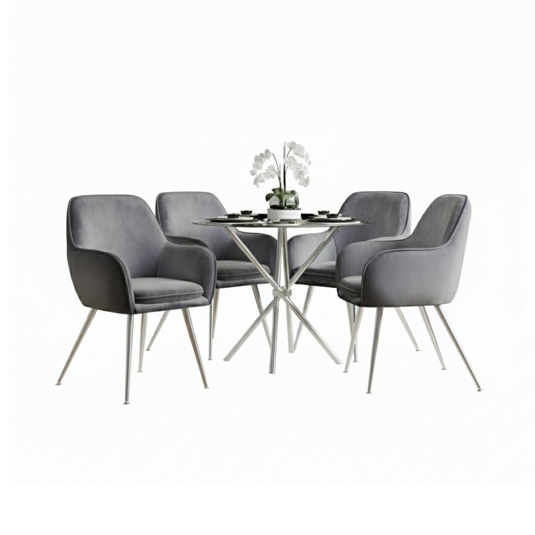 Silver Dining Set With 4 Chairs
