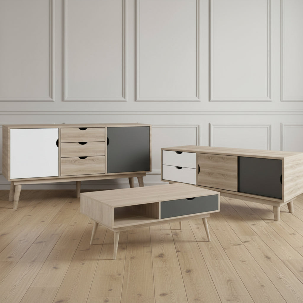 Grey Oak and White Living Room Furniture Set