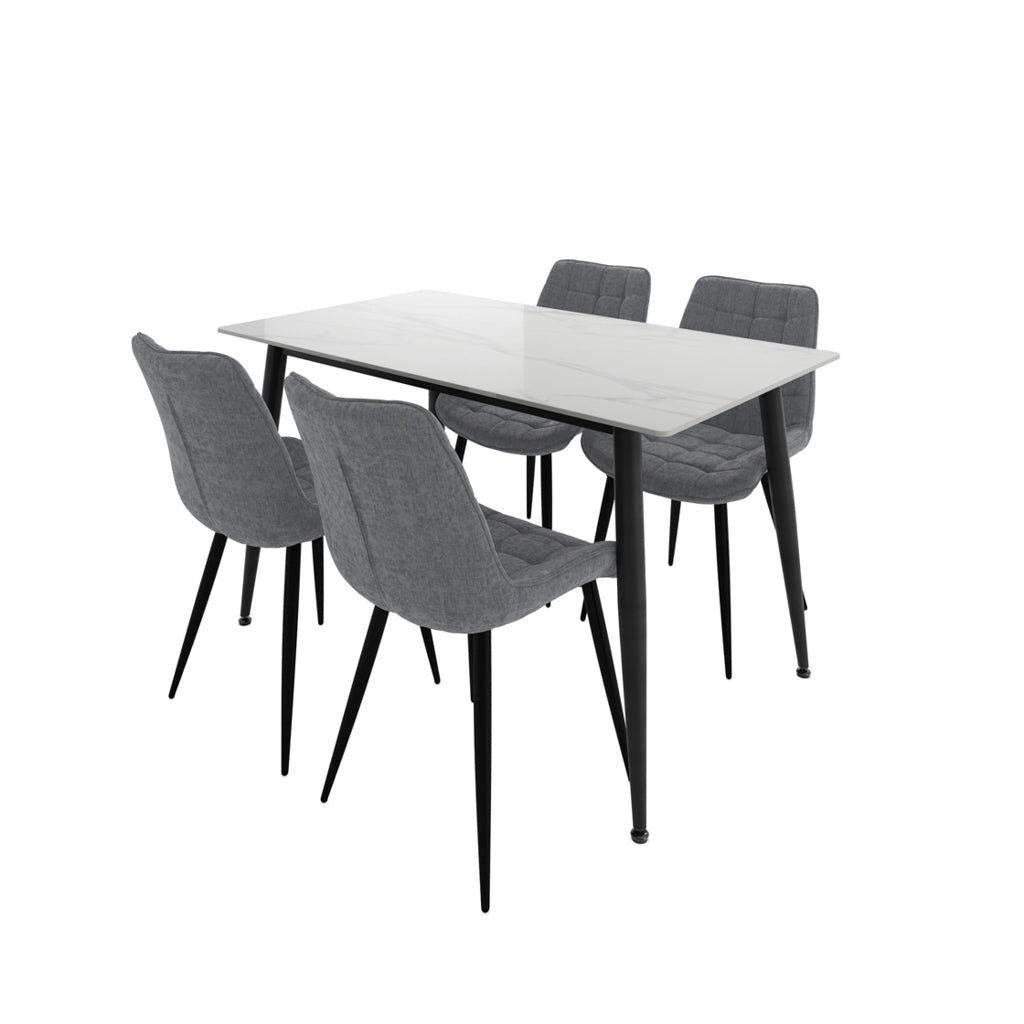Harry Christian Home Marble Effect Dining Set With 4 Chairs