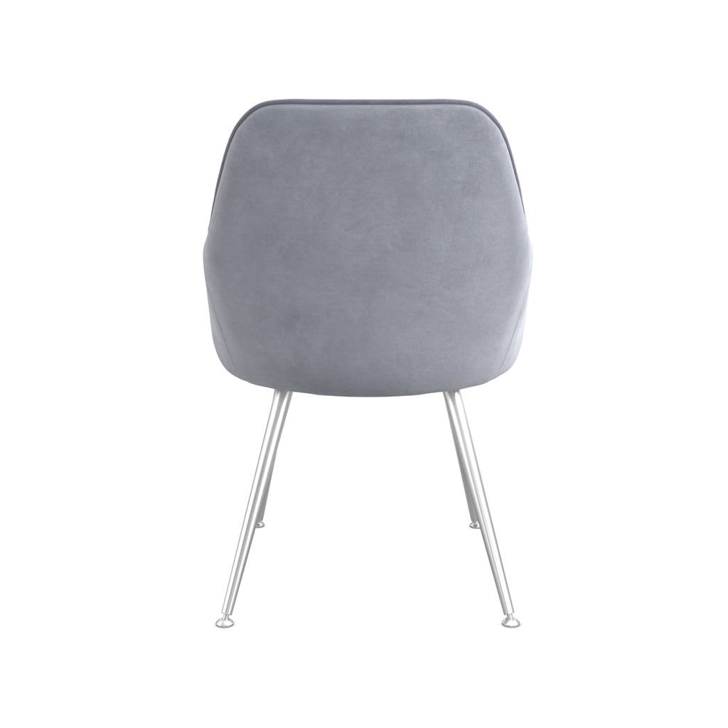 Harry Christian Home Pair Of Cosy Dining Chairs In Grey with Chrome Legs Rear View