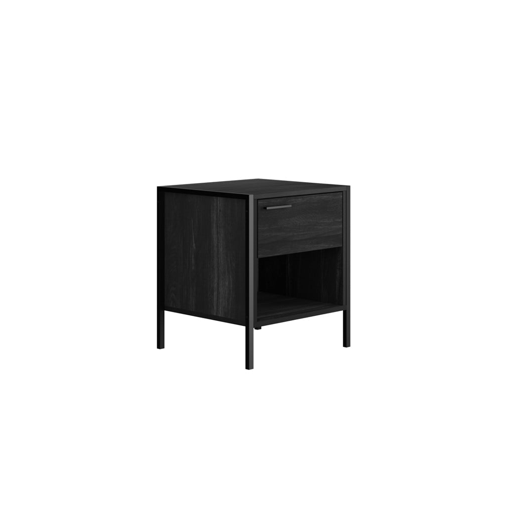 Wooden Effect Black Bedside Cabinet