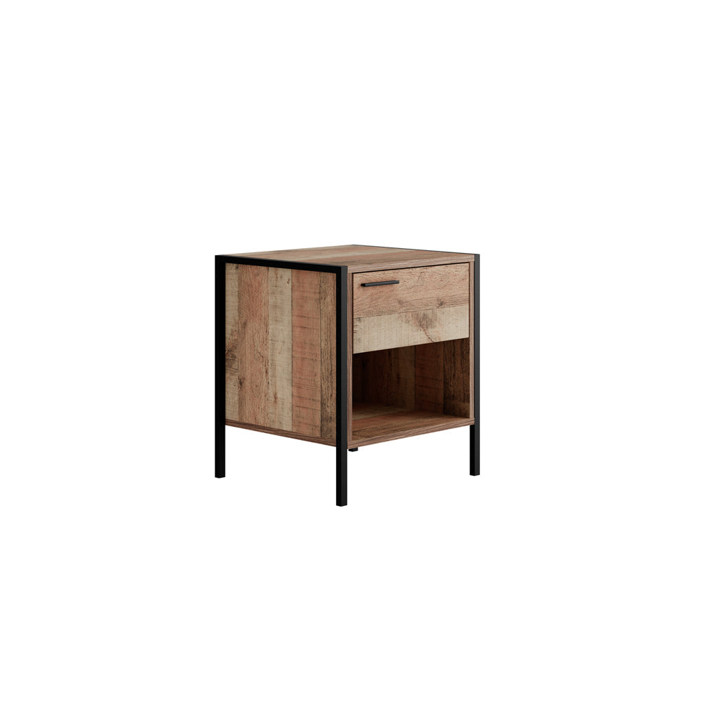 Distressed Oak Effect Bedside Cabinet