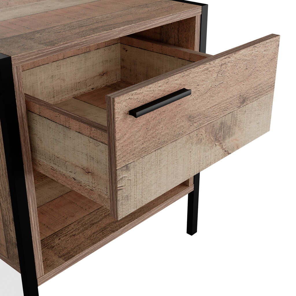 Distressed Oak Effect Bedside Cabinet