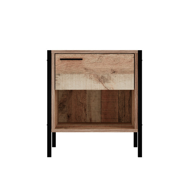 Distressed Oak Effect Bedside Cabinet