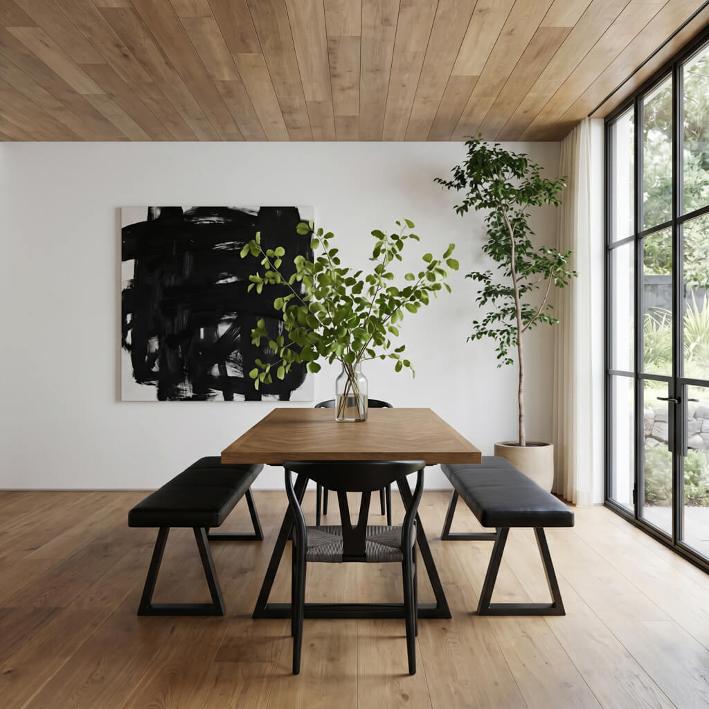 Hyde Natural and Black Dining Table with Hyde Benches Dining Set Deal